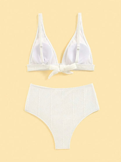 Swim Vcay Summer Beach Textured High Waisted Bikini Set, Bathing Suit