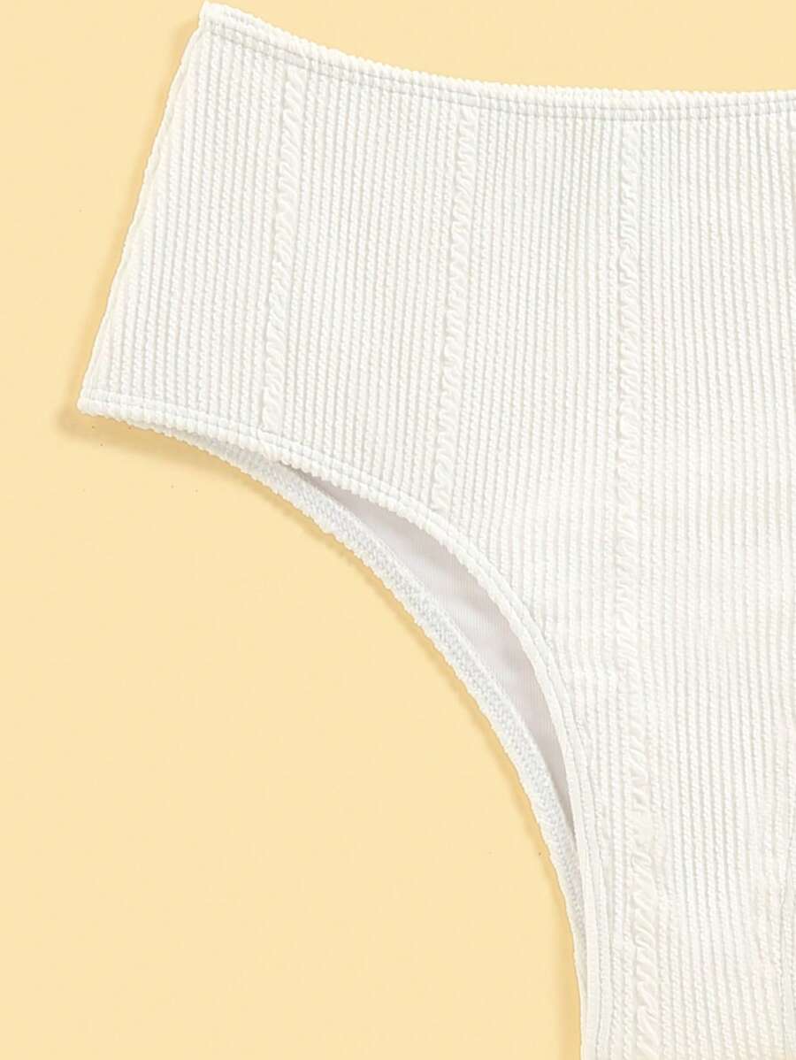 Swim Vcay Summer Beach Textured High Waisted Bikini Set, Bathing Suit
