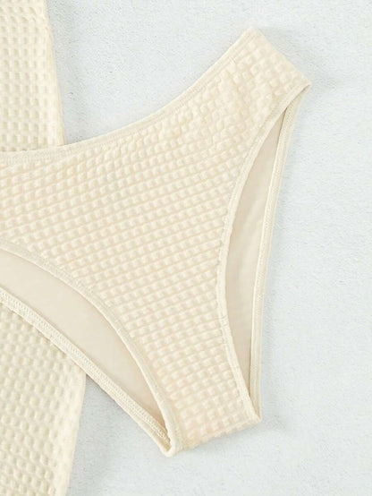 Swim Vcay Separates Swimwear With Halter Neck Solid Color Top, Triangle Bottoms And Sarong Skirt For Summer Beach Vacation