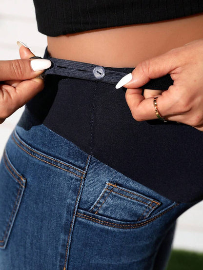 Maternity Solid Color Denim Shorts - Casual High Waist Pregnancy Fit