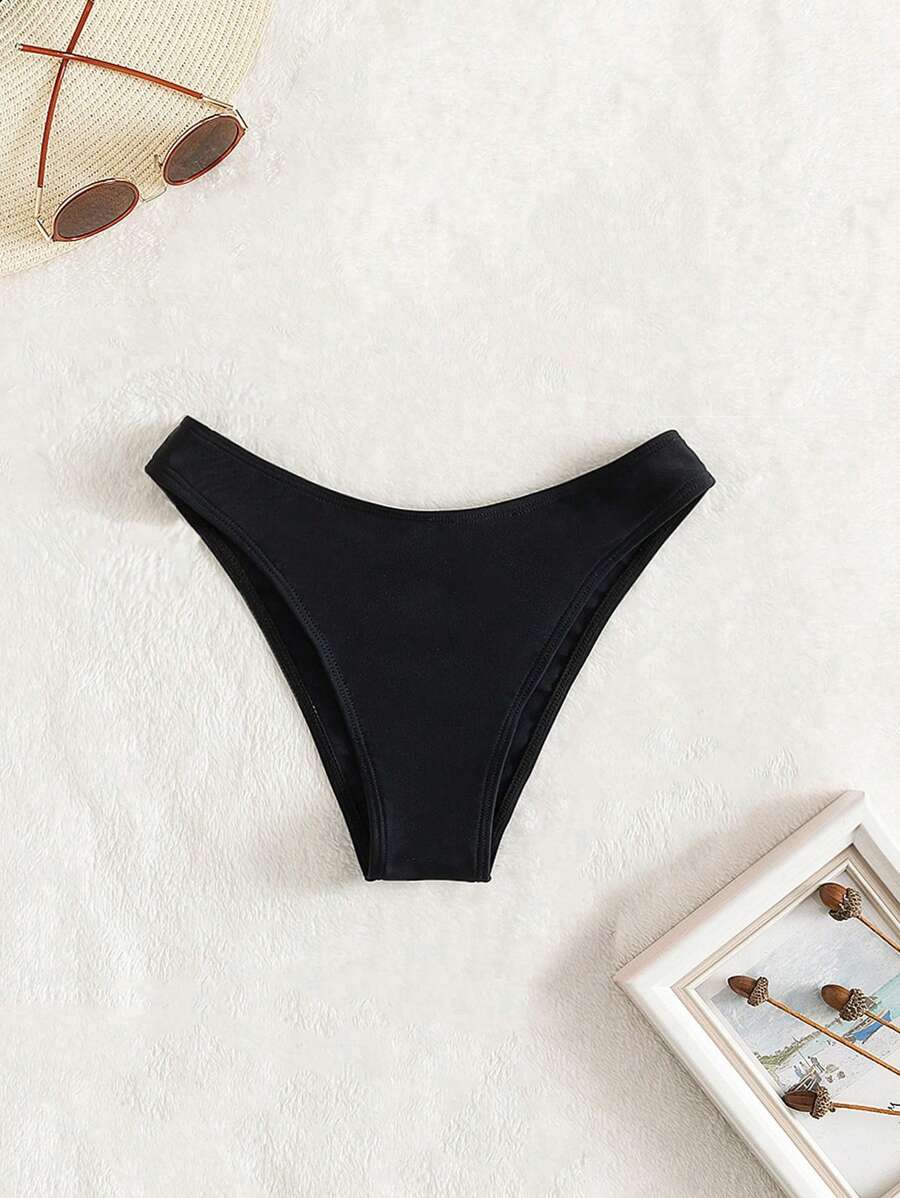 Swim Vcay Summer Beach Plain Ribbed Knit Bikini Bottom