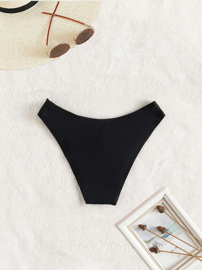 Swim Vcay Summer Beach Plain Ribbed Knit Bikini Bottom