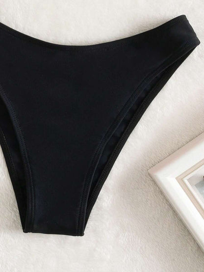Swim Vcay Summer Beach Plain Ribbed Knit Bikini Bottom