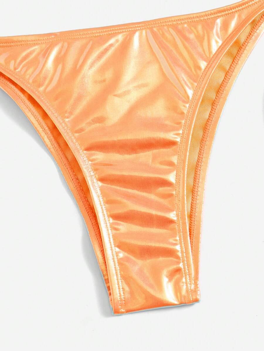 Swim Vcay Solid Color Halter Twist Split Bikini Set For Summer Beach Vacation