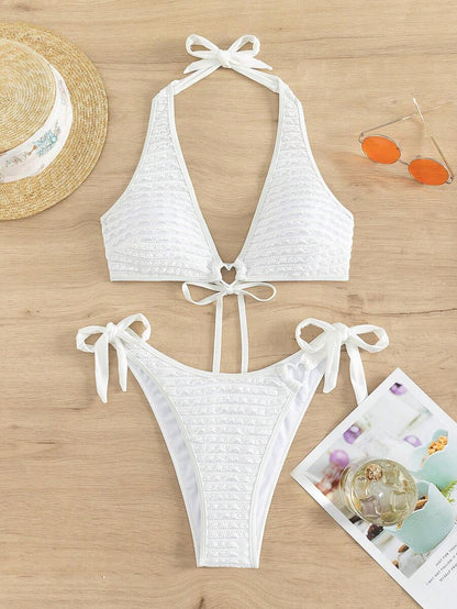 Swim Vcay Heart Ring Linked Halter Bikini Set,Summer Beach
