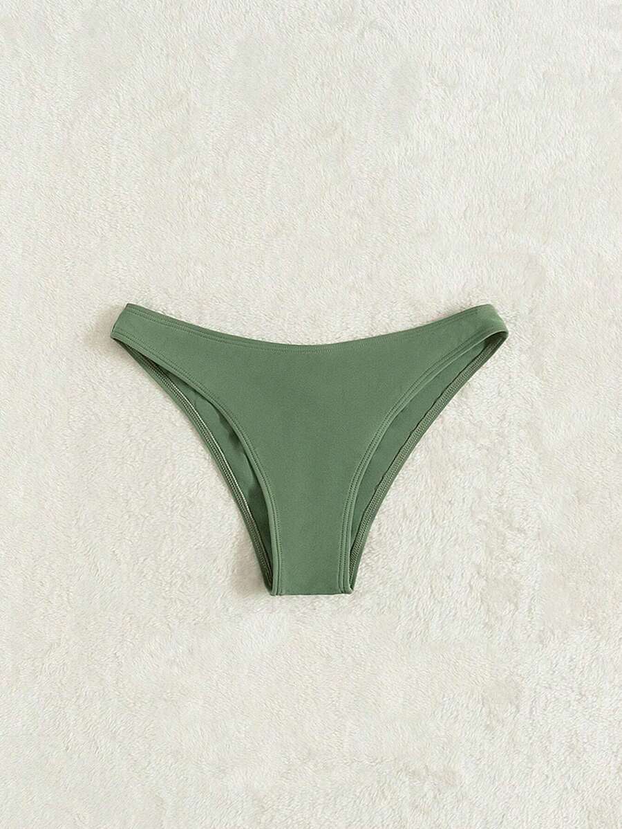 Swim Vcay Summer Beach Plain Ribbed Knit Bikini Bottom
