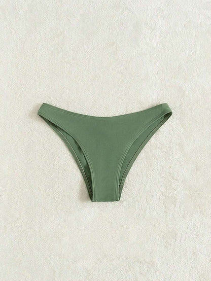 Swim Vcay Summer Beach Plain Ribbed Knit Bikini Bottom