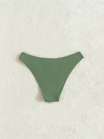 Swim Vcay Summer Beach Plain Ribbed Knit Bikini Bottom