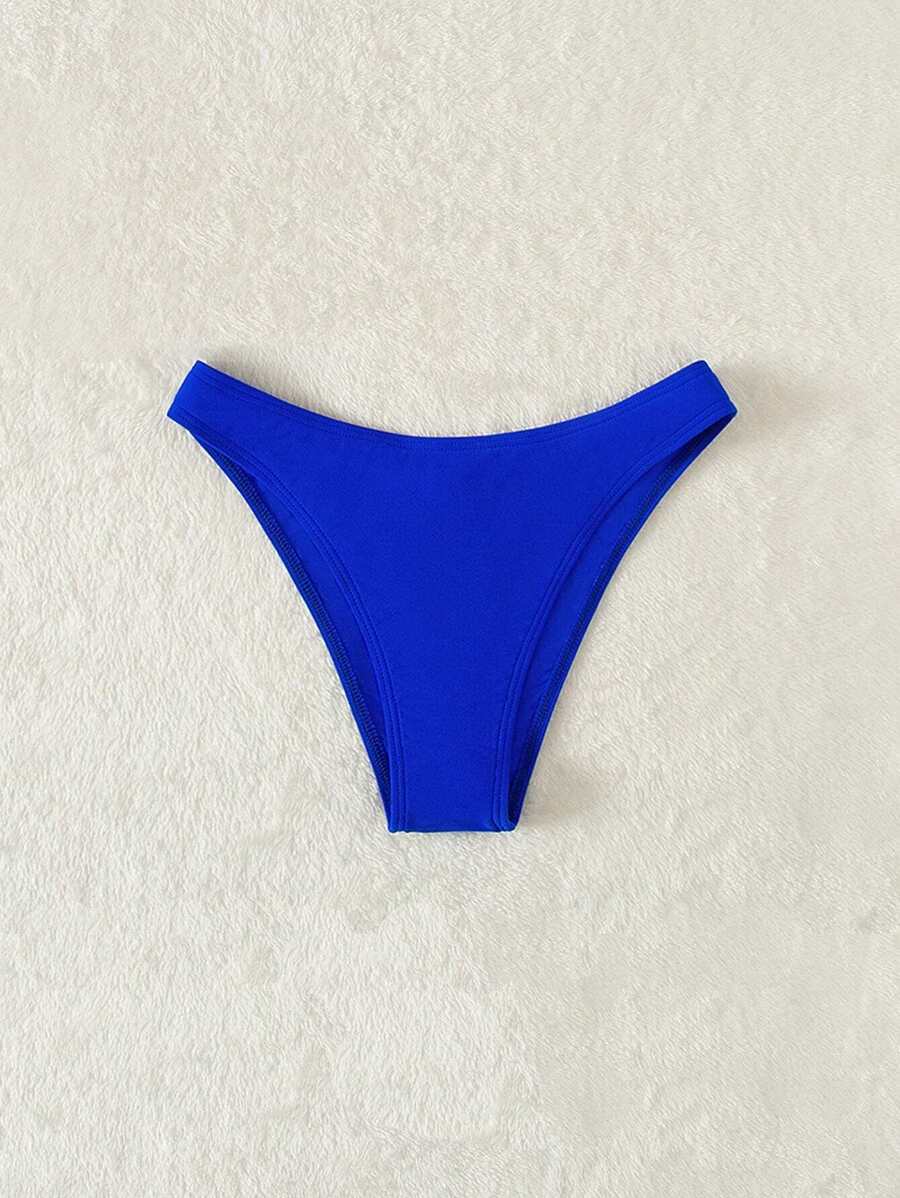 Swim Vcay Summer Beach Plain Ribbed Knit Bikini Bottom