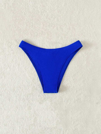 Swim Vcay Summer Beach Plain Ribbed Knit Bikini Bottom