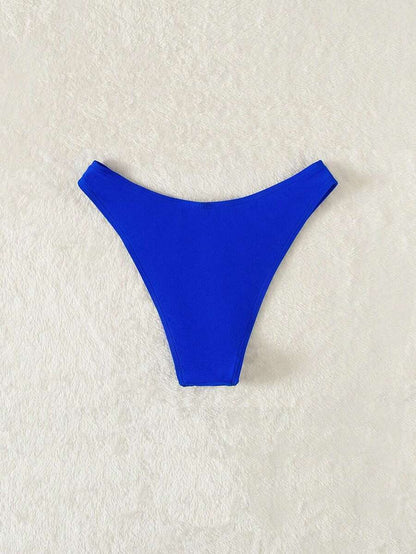 Swim Vcay Summer Beach Plain Ribbed Knit Bikini Bottom