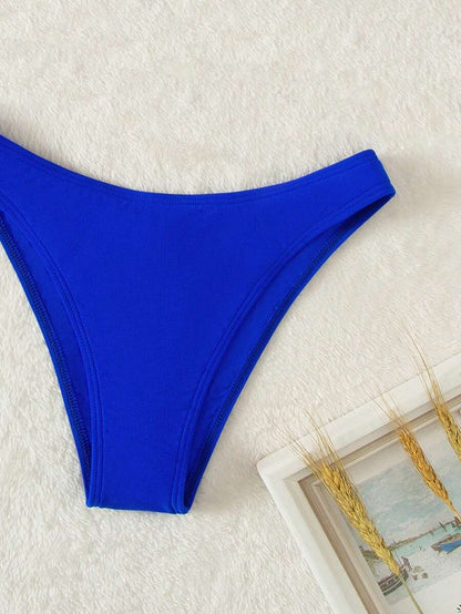 Swim Vcay Summer Beach Plain Ribbed Knit Bikini Bottom