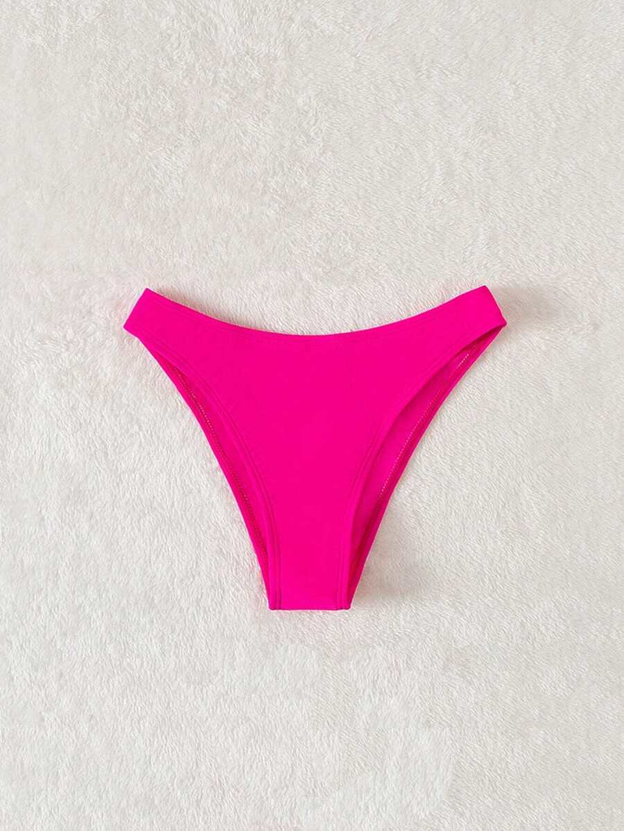 Swim Vcay Summer Beach Plain Ribbed Knit Bikini Bottom