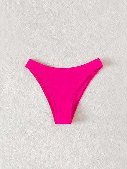 Swim Vcay Summer Beach Plain Ribbed Knit Bikini Bottom