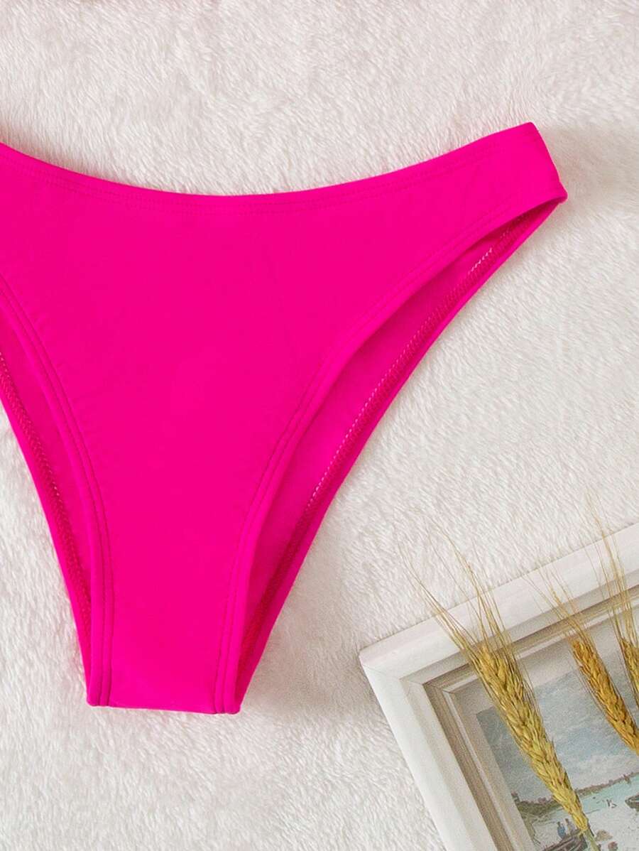 Swim Vcay Summer Beach Plain Ribbed Knit Bikini Bottom