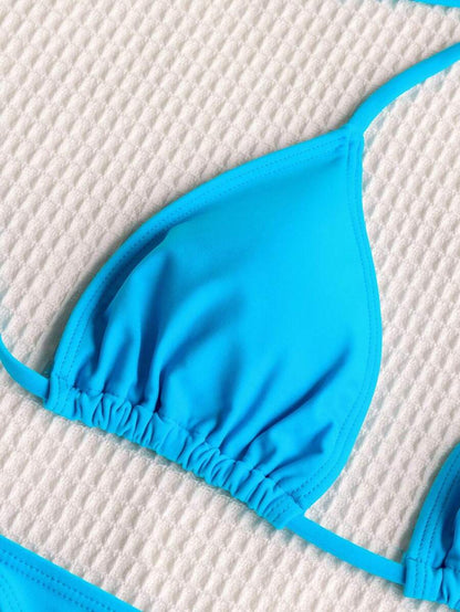 Swim Mod Women's Solid Color Halter Neck Bikini Set, Summer Vacation Beach