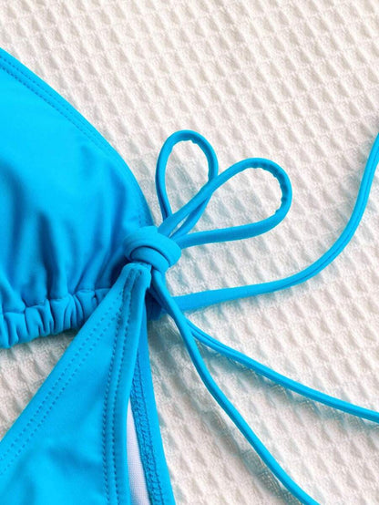 Swim Mod Women's Solid Color Halter Neck Bikini Set, Summer Vacation Beach