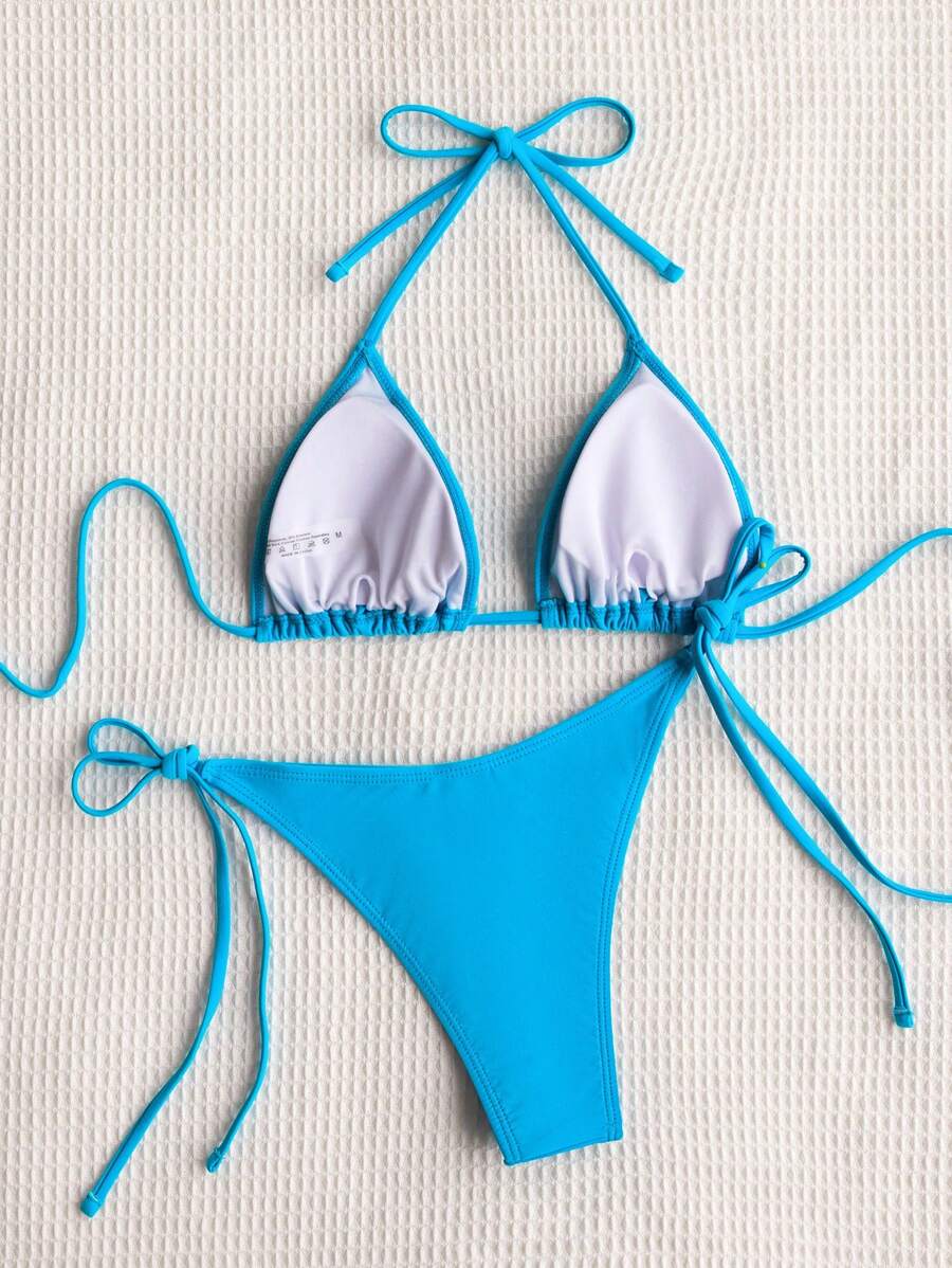 Swim Mod Women's Solid Color Halter Neck Bikini Set, Summer Vacation Beach