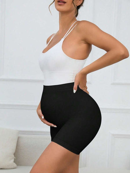 Maternity High Waist Biker Shorts - Solid Color Comfortable Pregnancy Fit