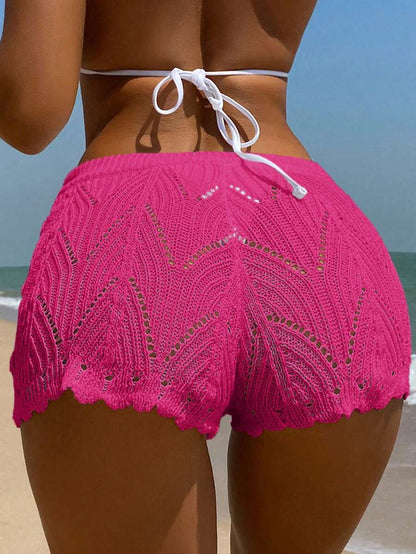 Swim Vcay Summer Beach Hollow Out Drawstring Waist Cover Up Shorts
