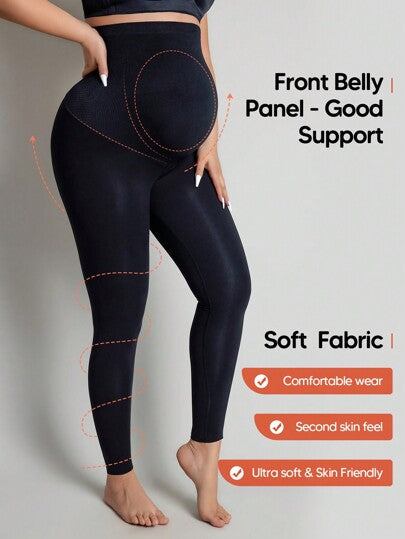 Maternity High Waisted Leggings - Expandable Belly Panel Support (Black)