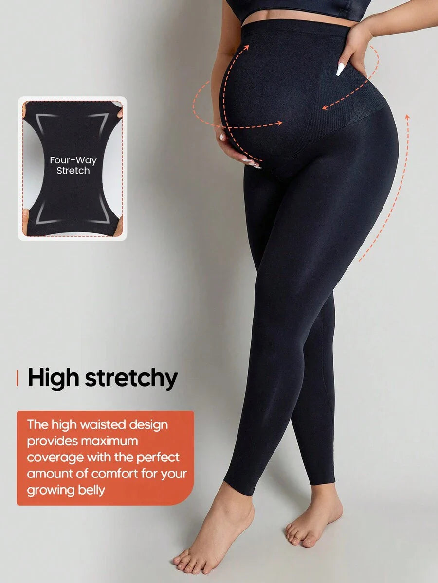 Maternity High Waisted Leggings - Expandable Belly Panel Support (Black)