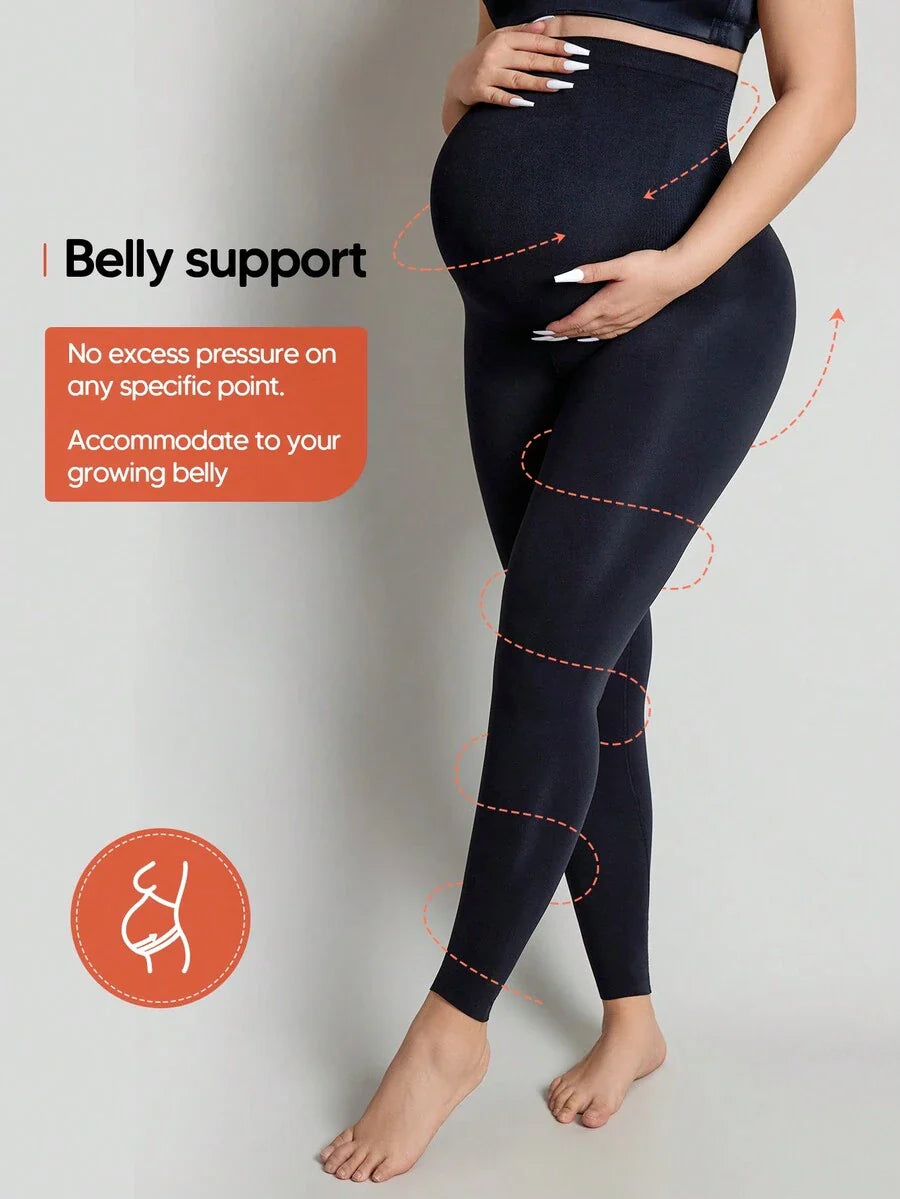 Maternity High Waisted Leggings - Expandable Belly Panel Support (Black)