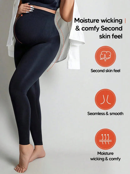 Maternity High Waisted Leggings - Expandable Belly Panel Support (Black)
