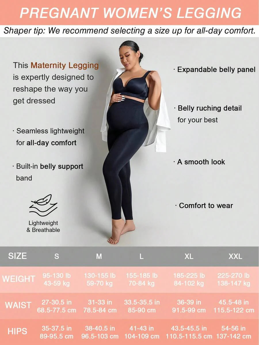Maternity High Waisted Leggings - Expandable Belly Panel Support (Black)
