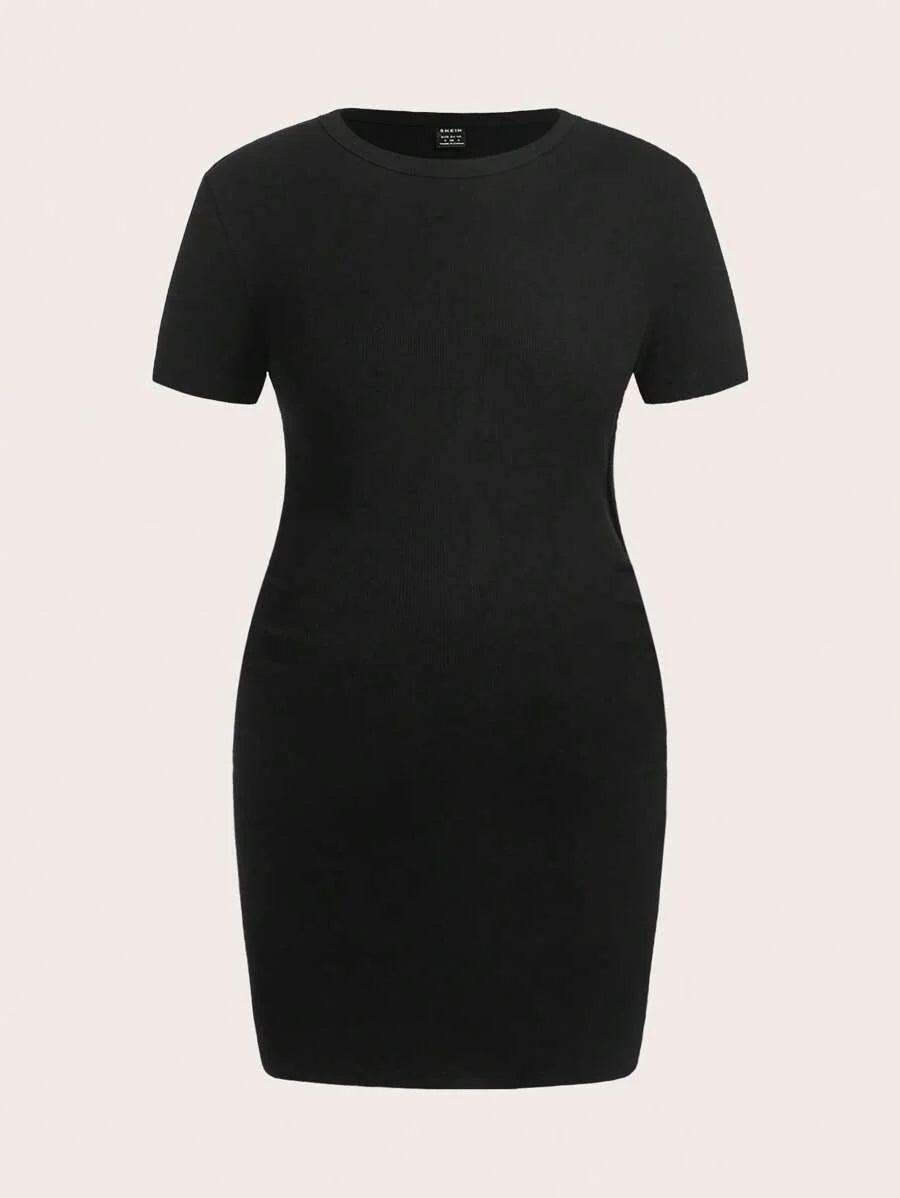 Maternity Round Neck Short Sleeve Rib-Knit Mini Bodycon Dress Slim Fit Breathable Casual Everyday Maternity Outfit