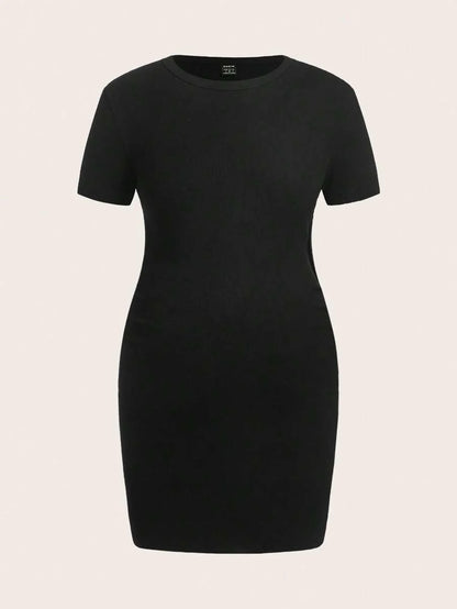 Black Rib-Knit Maternity Bodycon Dress - Short Sleeve Round Neck Mini Pencil Dress - Slim Fit Everyday Casual Commute Pregnancy Outfit