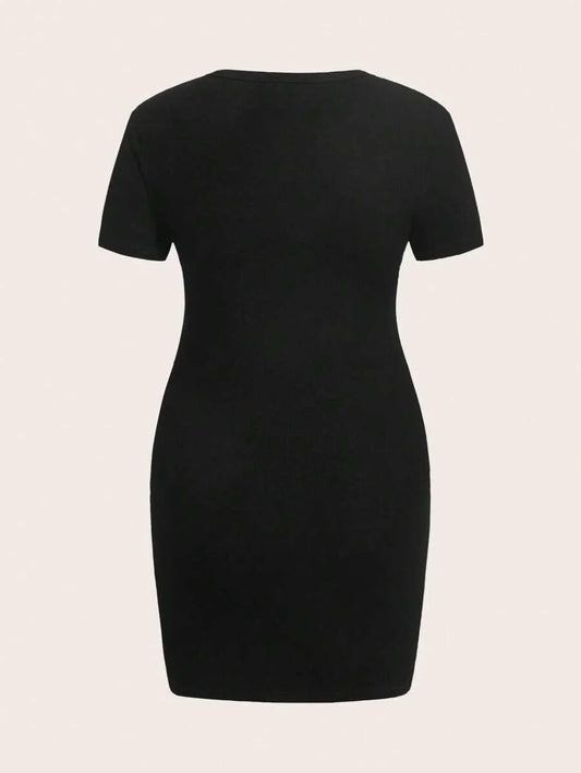Black Rib-Knit Maternity Bodycon Dress - Short Sleeve Round Neck Mini Pencil Dress - Slim Fit Everyday Casual Commute Pregnancy Outfit