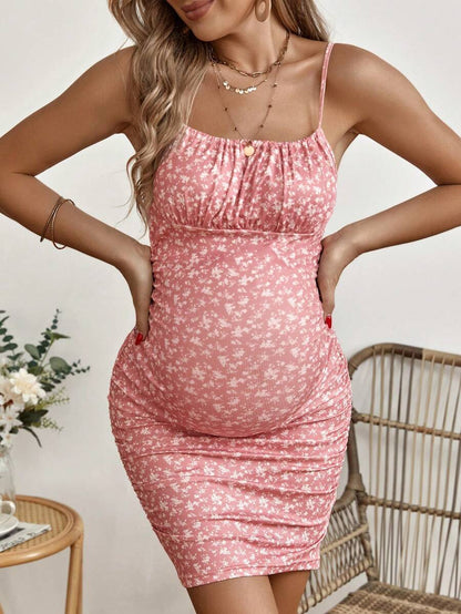Boho Cami Dress - Floral Print Spaghetti Strap Backless Slim Fit Mini, Navy Blue Summer