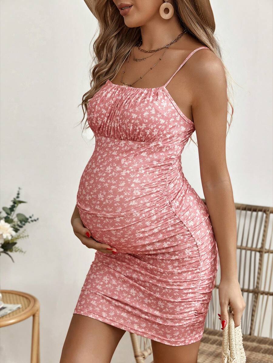 Maternity Vibrant Print Spaghetti Strap Dress  Boho Geometric Backless Summer Cami Mini for Beach Vacation and Holiday Travel