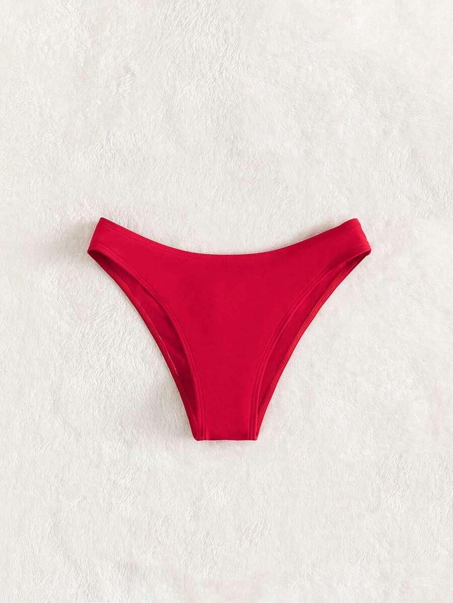 Swim Vcay Summer Beach Plain Ribbed Knit Bikini Bottom