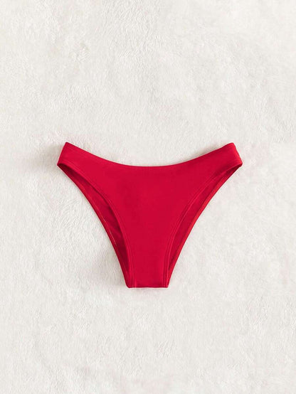 Swim Vcay Summer Beach Plain Ribbed Knit Bikini Bottom
