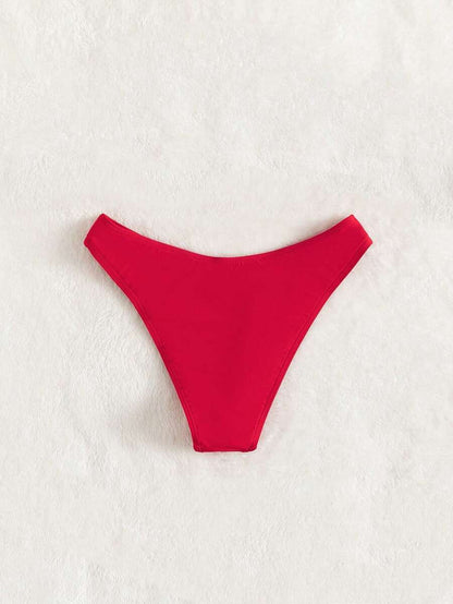 Swim Vcay Summer Beach Plain Ribbed Knit Bikini Bottom