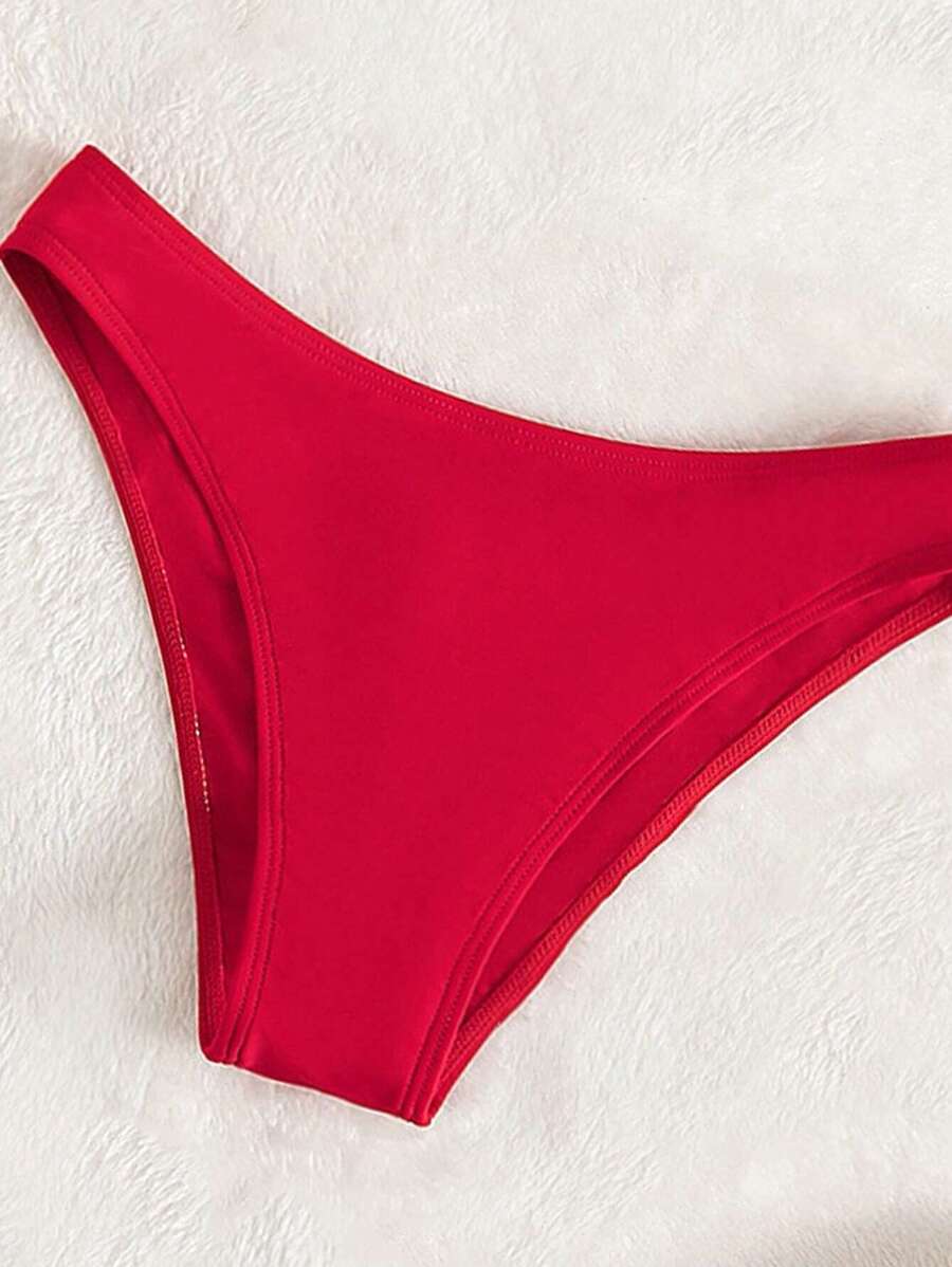 Swim Vcay Summer Beach Plain Ribbed Knit Bikini Bottom
