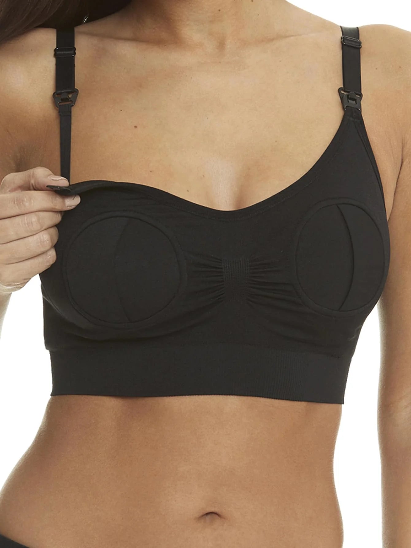 White Hands-Free Nursing Bra With Breast Pump, Front Clasp Maternity Breastfeeding Bra (Bottle Is A Prop)