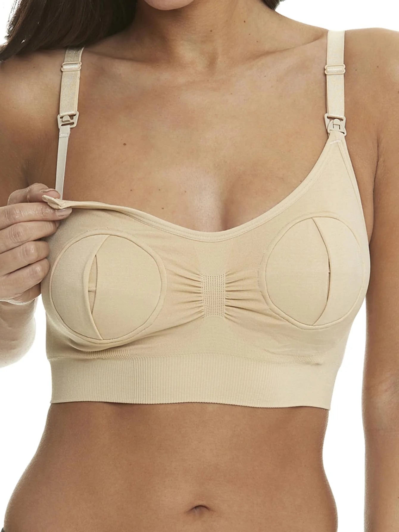 Maternity Nursing Bra - Pump Support Front Clasp Hands Free Pumping Wireless Breastfeeding