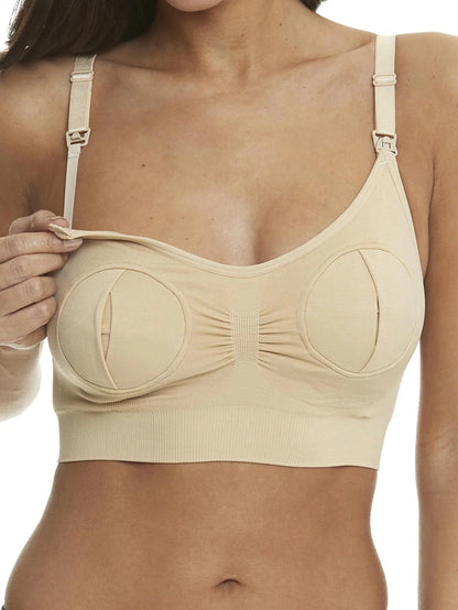Maternity Nursing Bra - Pump Support Front Clasp Hands Free Pumping Wireless Breastfeeding