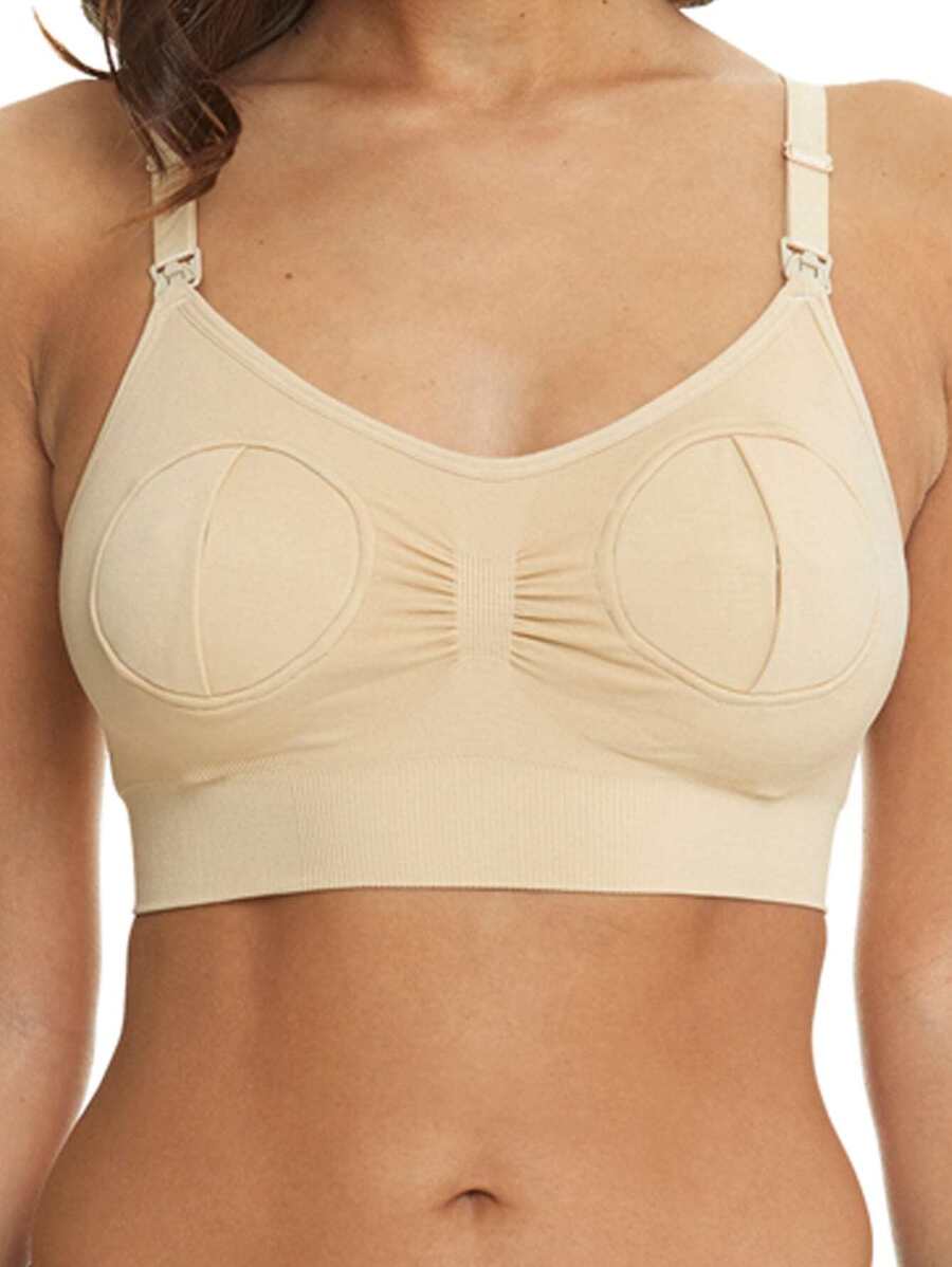 Maternity Nursing Bra - Pump Support Front Clasp Hands Free Pumping Wireless Breastfeeding
