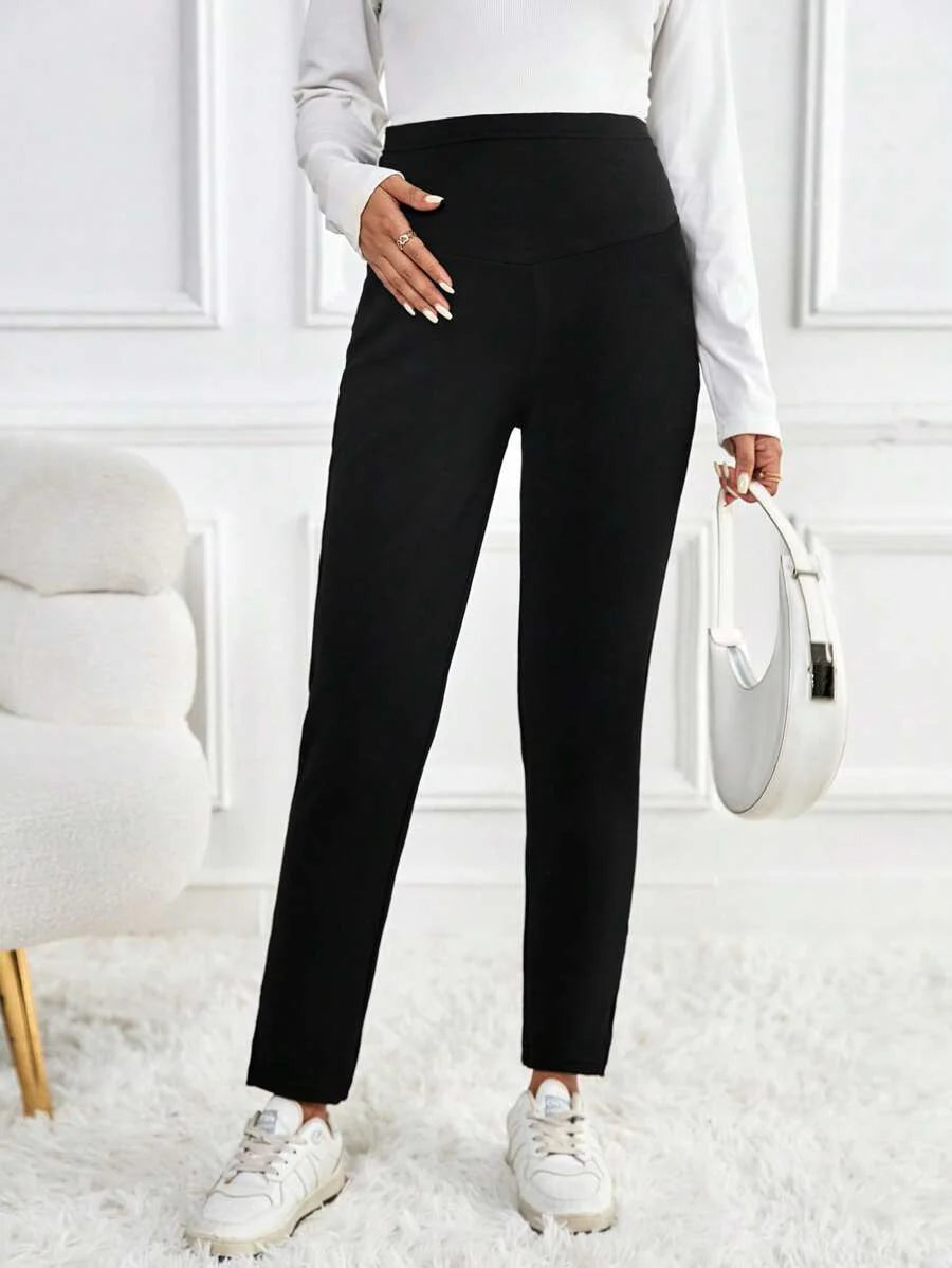 Maternity Skinny Pants - Wide Waistband, Cropped, Slant Pocket, Black