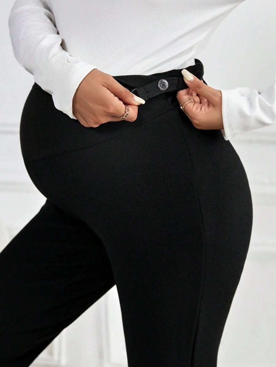 Maternity Skinny Pants - Wide Waistband, Cropped, Slant Pocket, Black