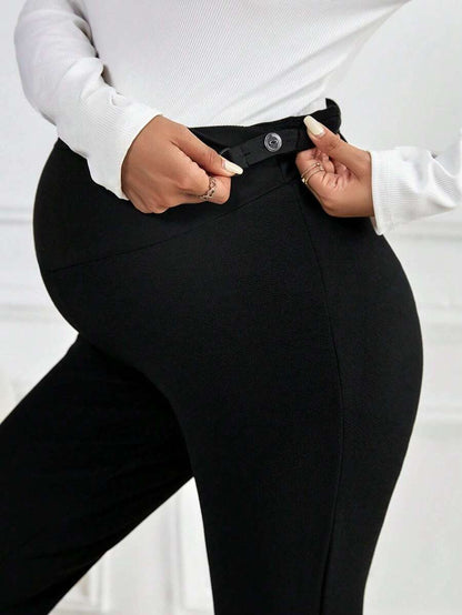 Maternity Skinny Pants - Wide Waistband, Cropped, Slant Pocket, Black