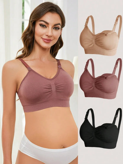 3-Pack Maternity Nursing Bra Set Women Nylon Wireless Front Open Buckle Adjustable Push Up Breastfeeding Bra