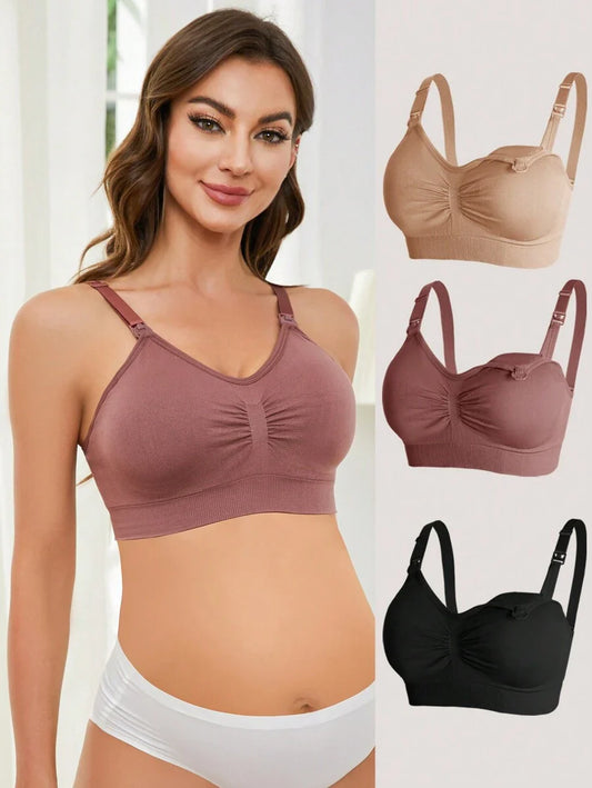 3-Pack Maternity Nursing Bra Set Women Nylon Wireless Front Open Buckle Adjustable Push Up Breastfeeding Bra