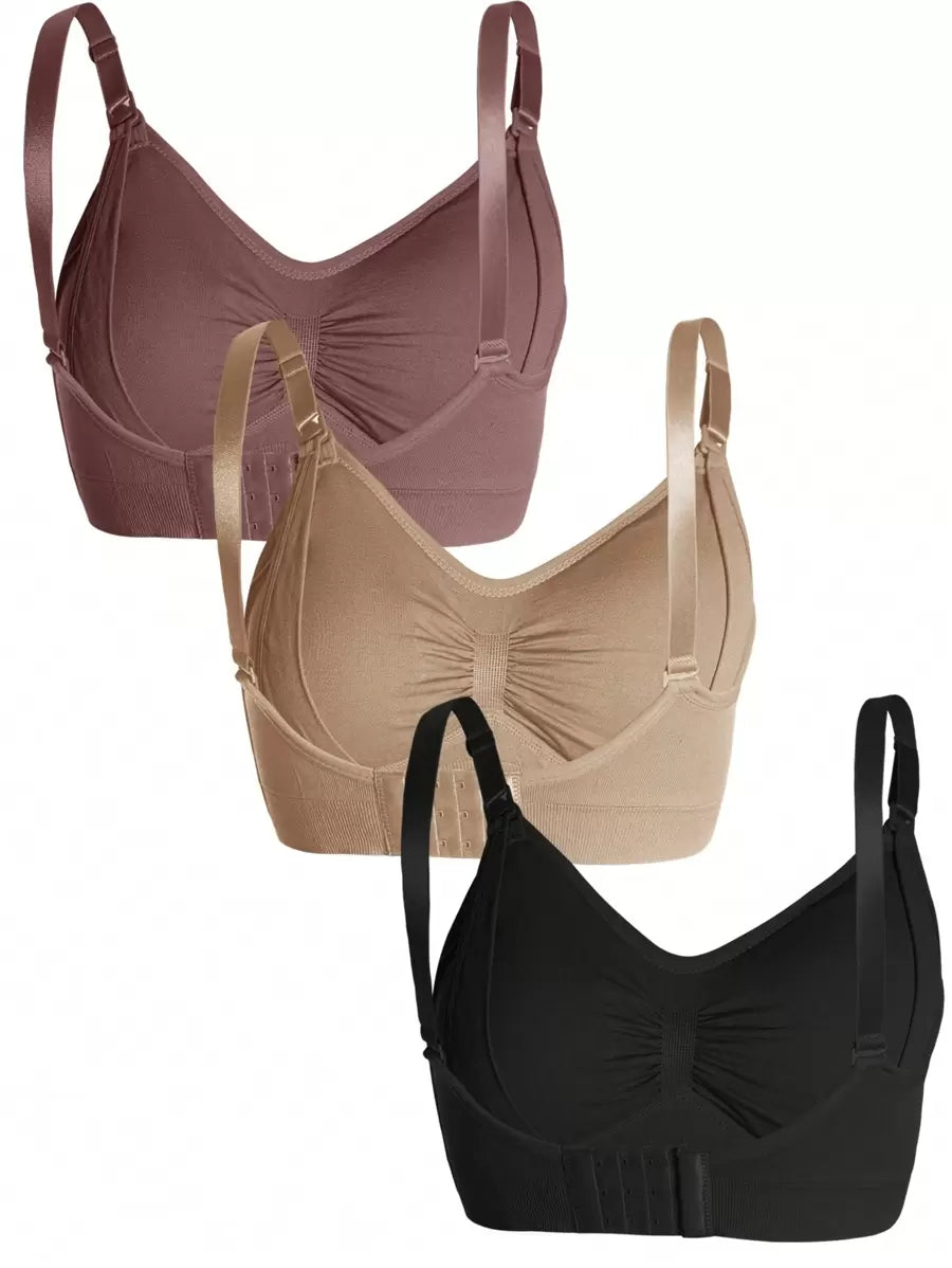 3-Pack Maternity Nursing Bra Set Women Nylon Wireless Front Open Buckle Adjustable Push Up Breastfeeding Bra