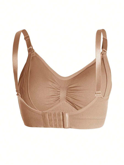 3-Pack Seamless Nursing Bras in Black, Burgundy & Nude, Wireless Maternity Sleep Bra with Front Clasp and Removable Padding