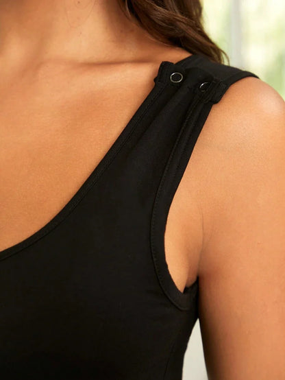 Maternity Striped Nursing Tank Top with Button Front Scoop Neck Knitted Slim Fit Casual White Sleeveless Maternity Shirt for Summer